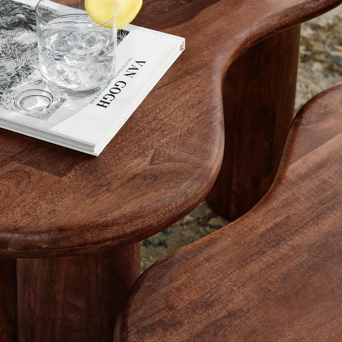 54 Inch Sculptural Kidney - Shaped Mango Wood Nesting Coffee Table Set - Coffee Tables available at Alpine Outlets in Denver