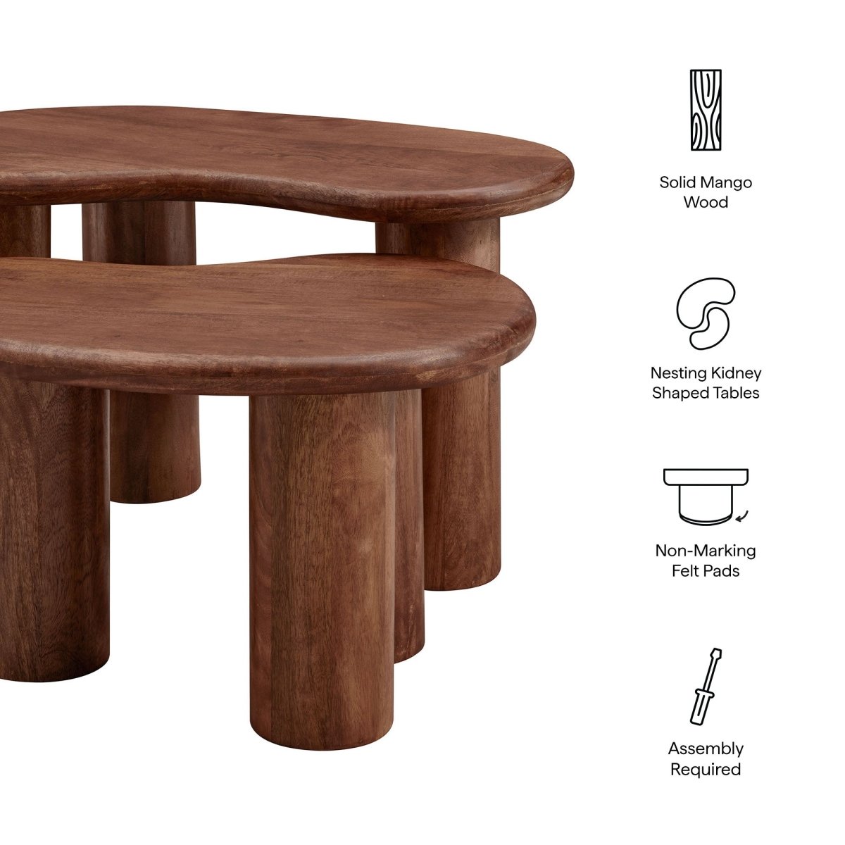 54 Inch Sculptural Kidney - Shaped Mango Wood Nesting Coffee Table Set - Coffee Tables available at Alpine Outlets in Denver