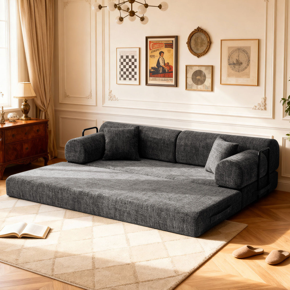 Convertible Sleeper Sofa Bed, Folding Mattress Couch With Fixed Shape For Living Room - Black