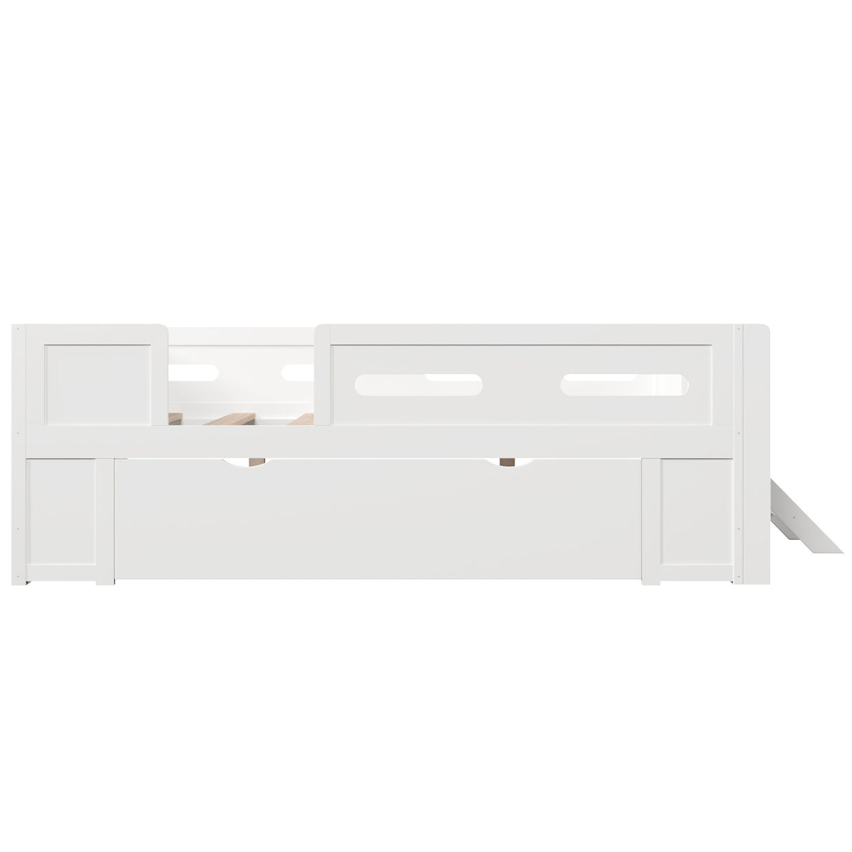 Platform Bed With Guardrail And Drawer