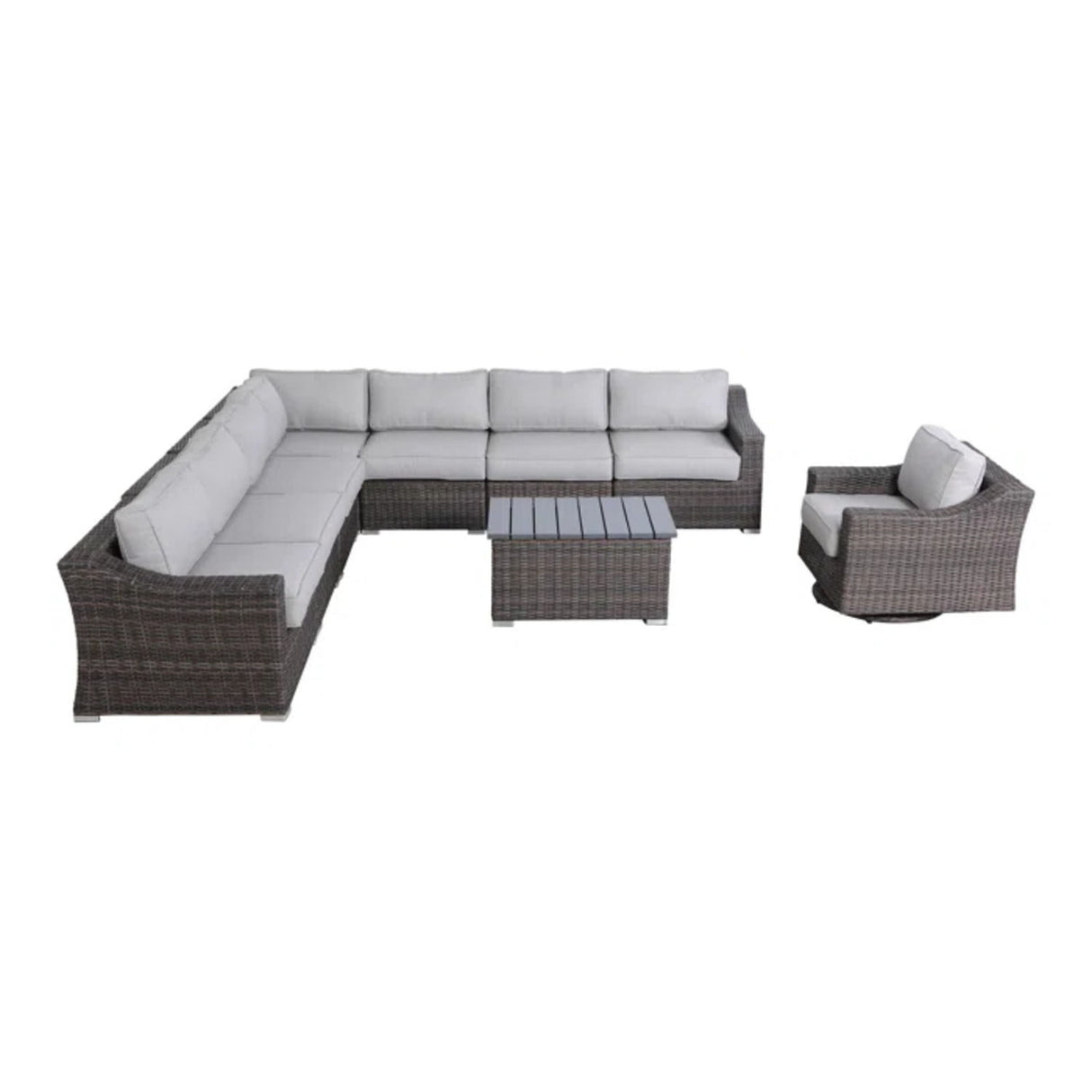 Outdoor 7 Person Wicker Sectional Set With Cushions - Gray Mix