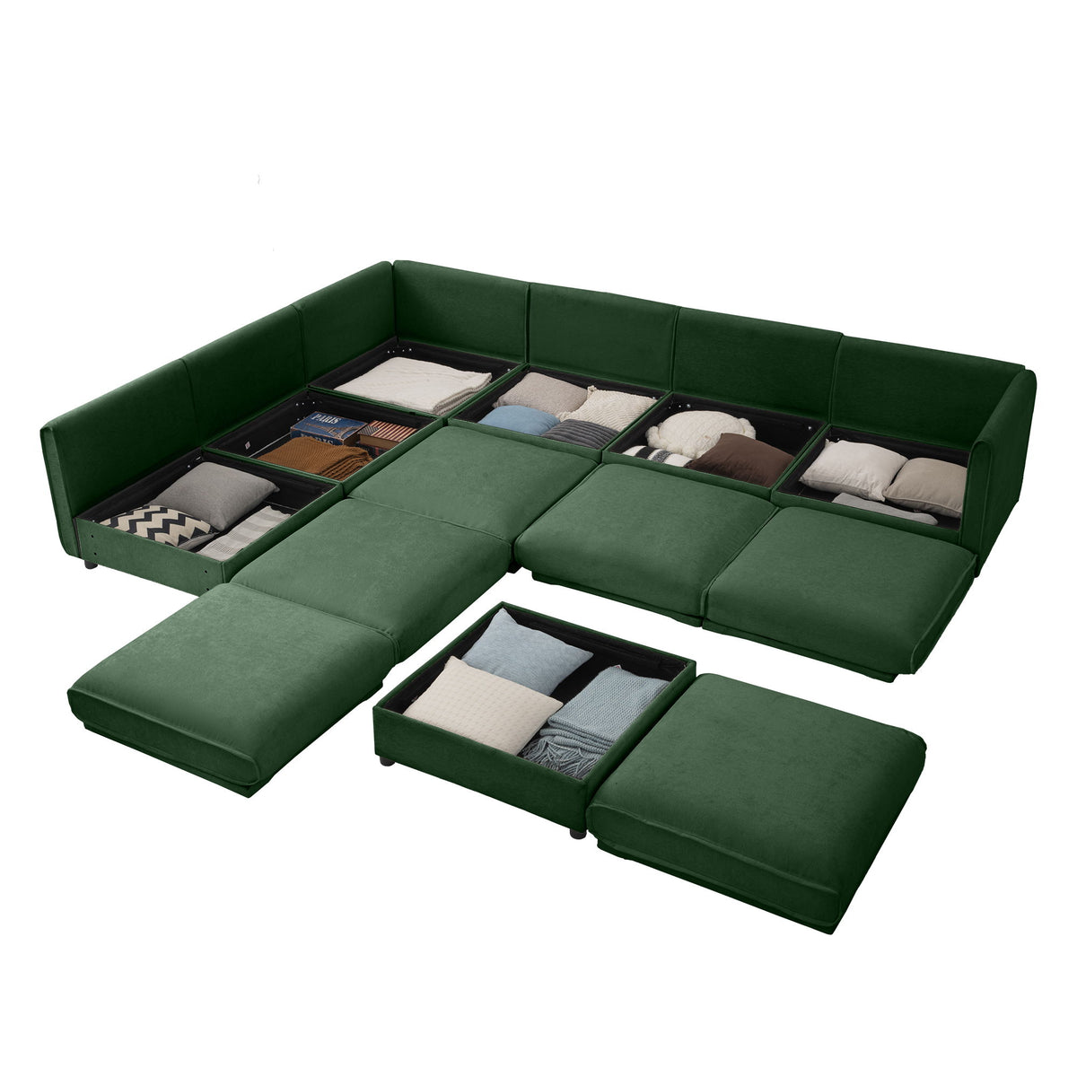 Modern (Set of 6) Modular Sectional Sofa With Storage Soft Cylindrical Design For Living Room - Green