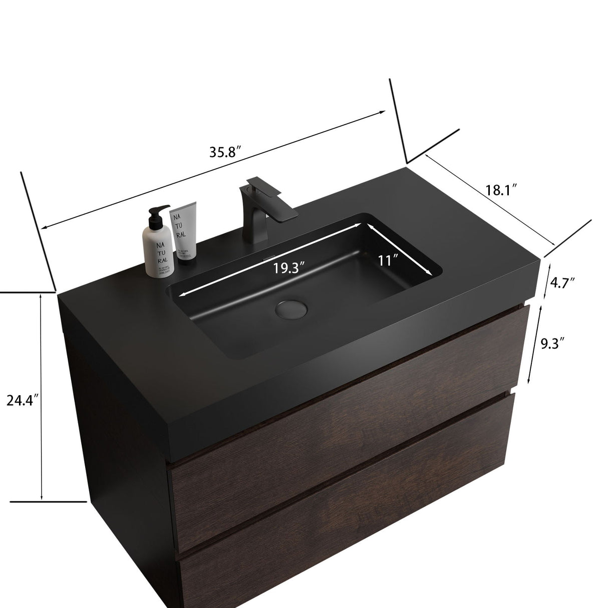 Alice - Bathroom Vanity Wall Mounted With Sink, Large Storage Floating Bathroom Vanity For Modern Bathroom, One-Piece Sink Basin Without Drain And Faucet