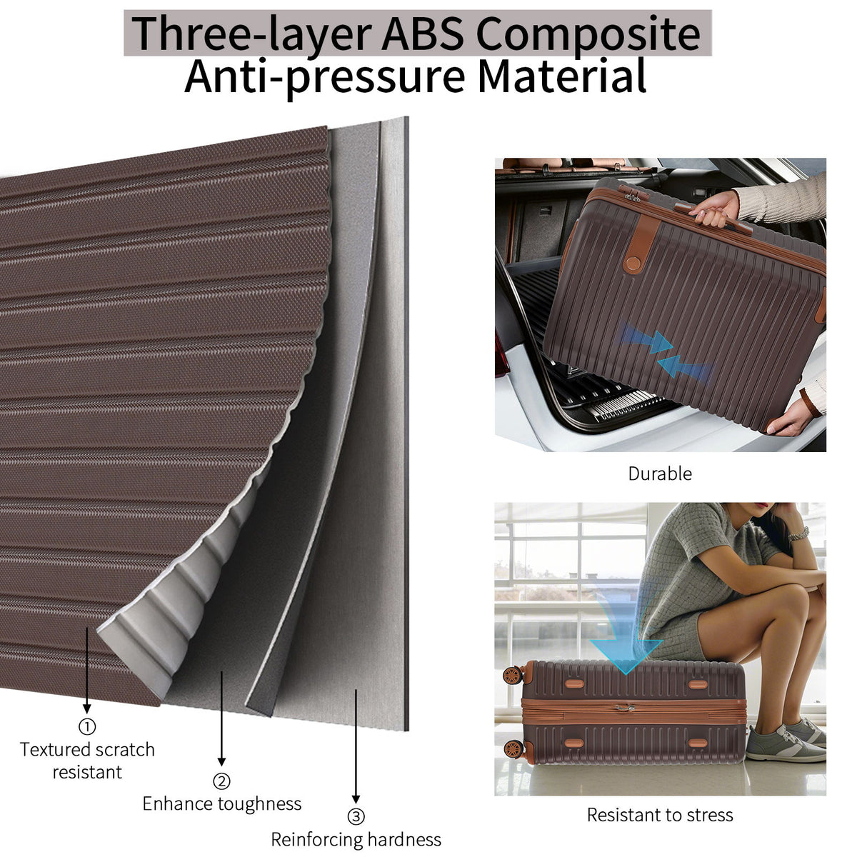 4 Piece Luggage Suitcase Set, Hard Shell Lightweight Expandable Travel Luggage With 4 Packing Cubes