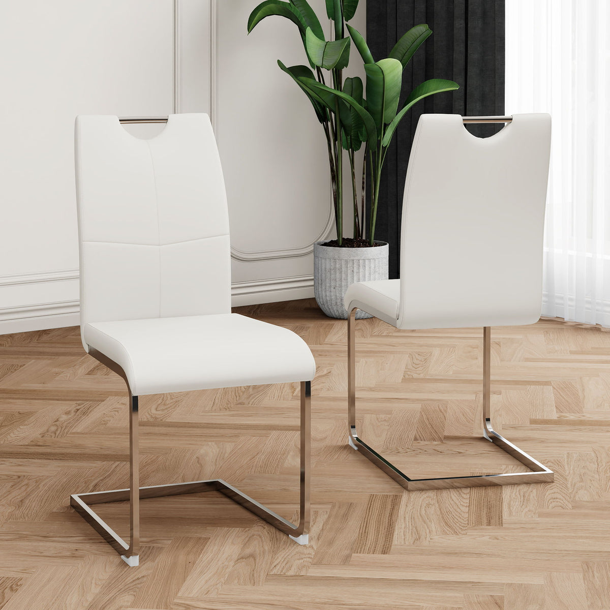 Modern Dining Chairs With Padded Seat And Metal Legs