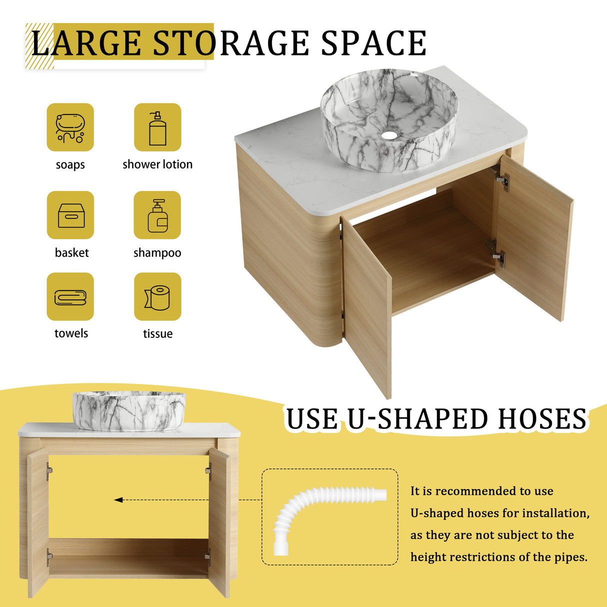 Mounted Bathroom Vanity & Art Sink & 2 Soft Close Doors
