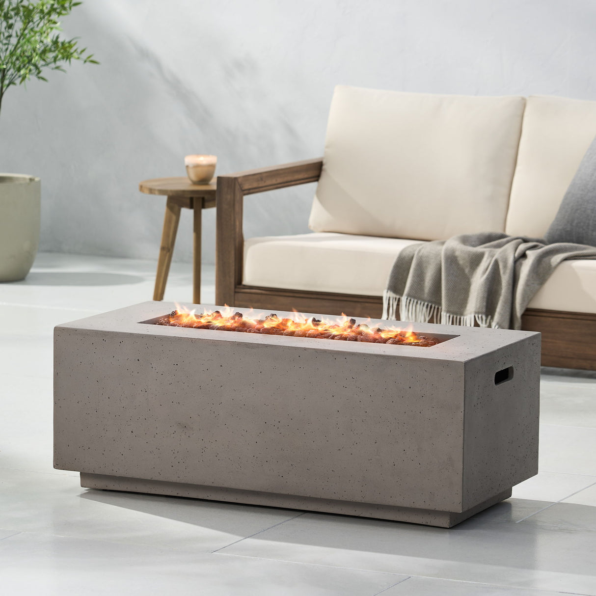 Propane Fire Pit Table Modern Outdoor Concrete Heater 40x15in