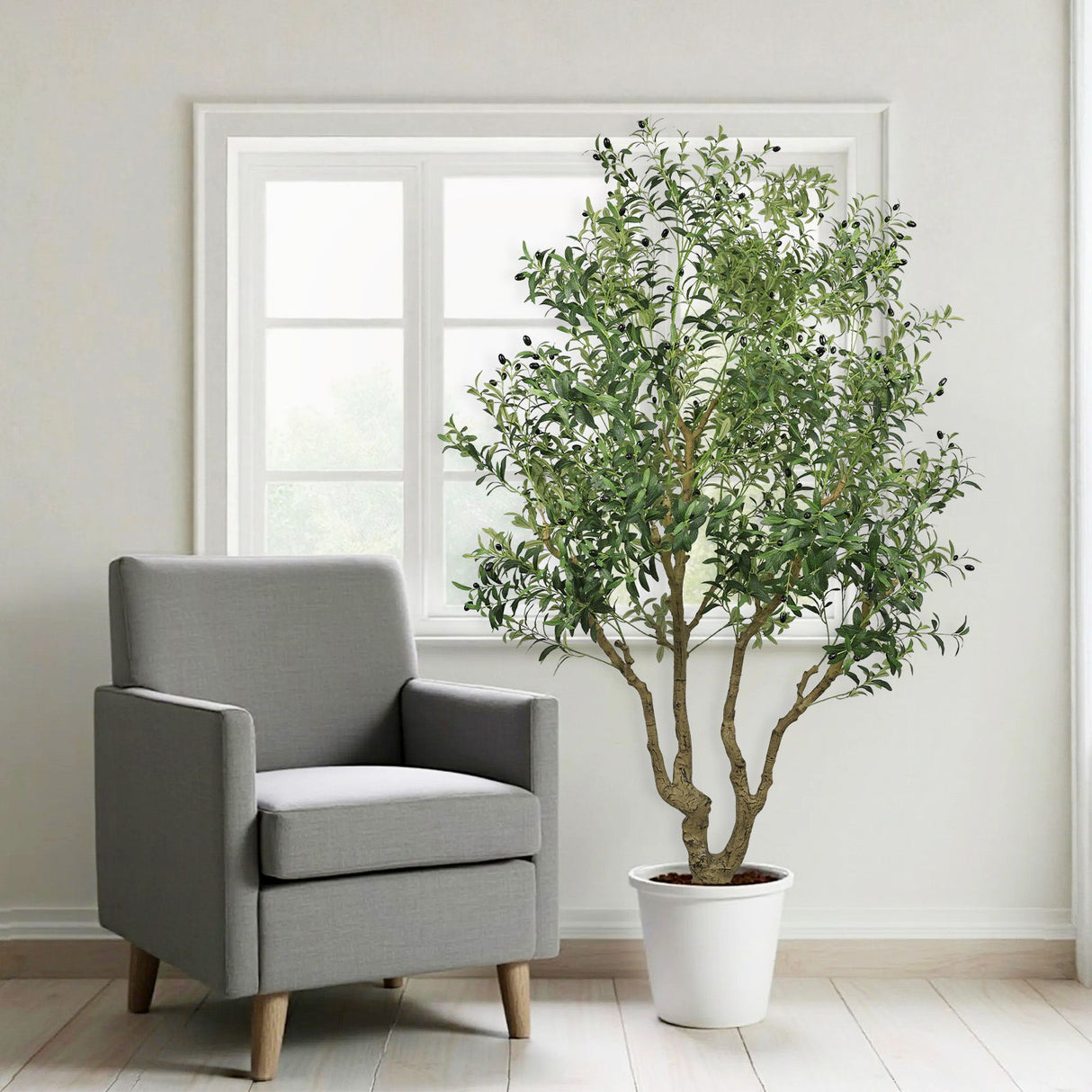 Artificial Olive Tree Large With Trunk, Indoor / Outdoor Decorative Plant For Living Room - Green