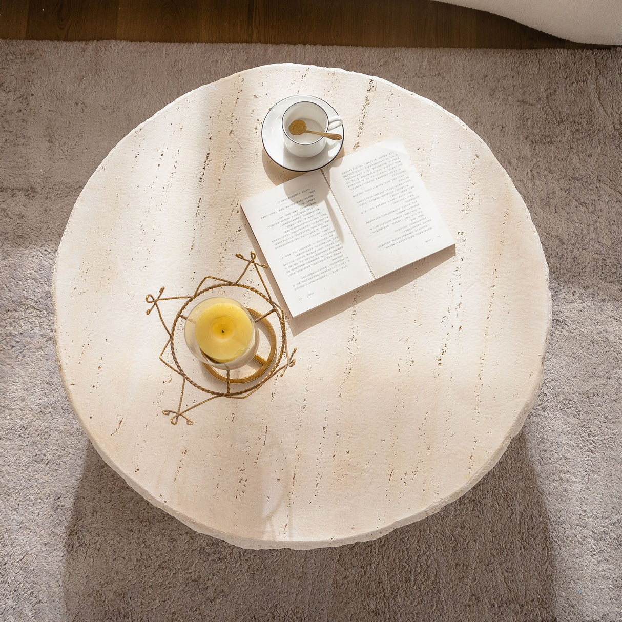 Round Coffee Table & Smooth Texture For Living Room - Light Beige