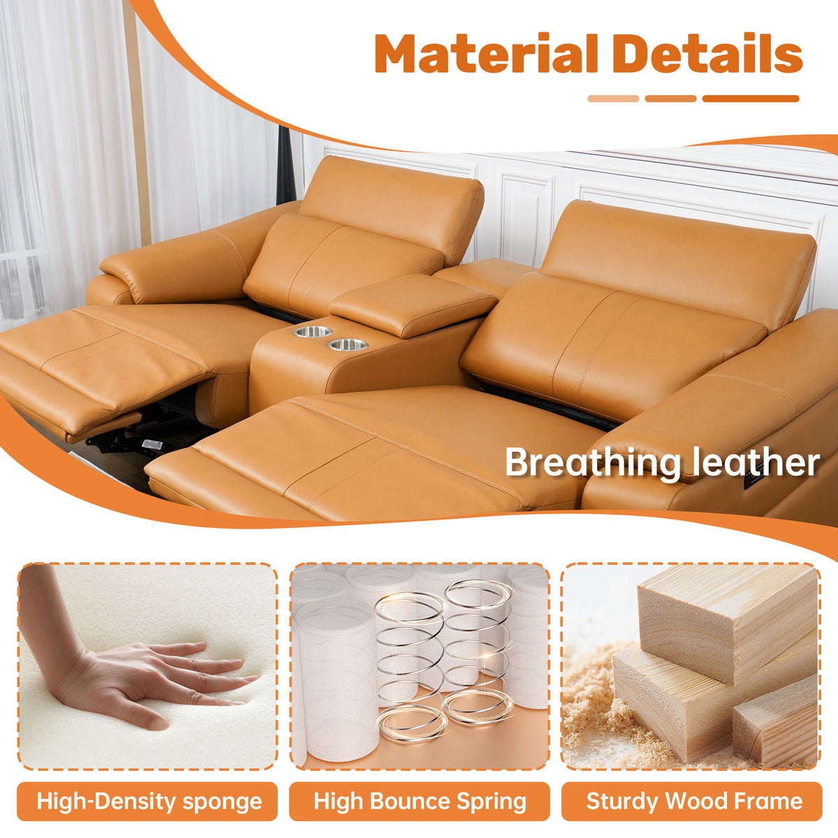 Modular Sofa Set With 2 Cup Holders, Sectional Living Room Furniture