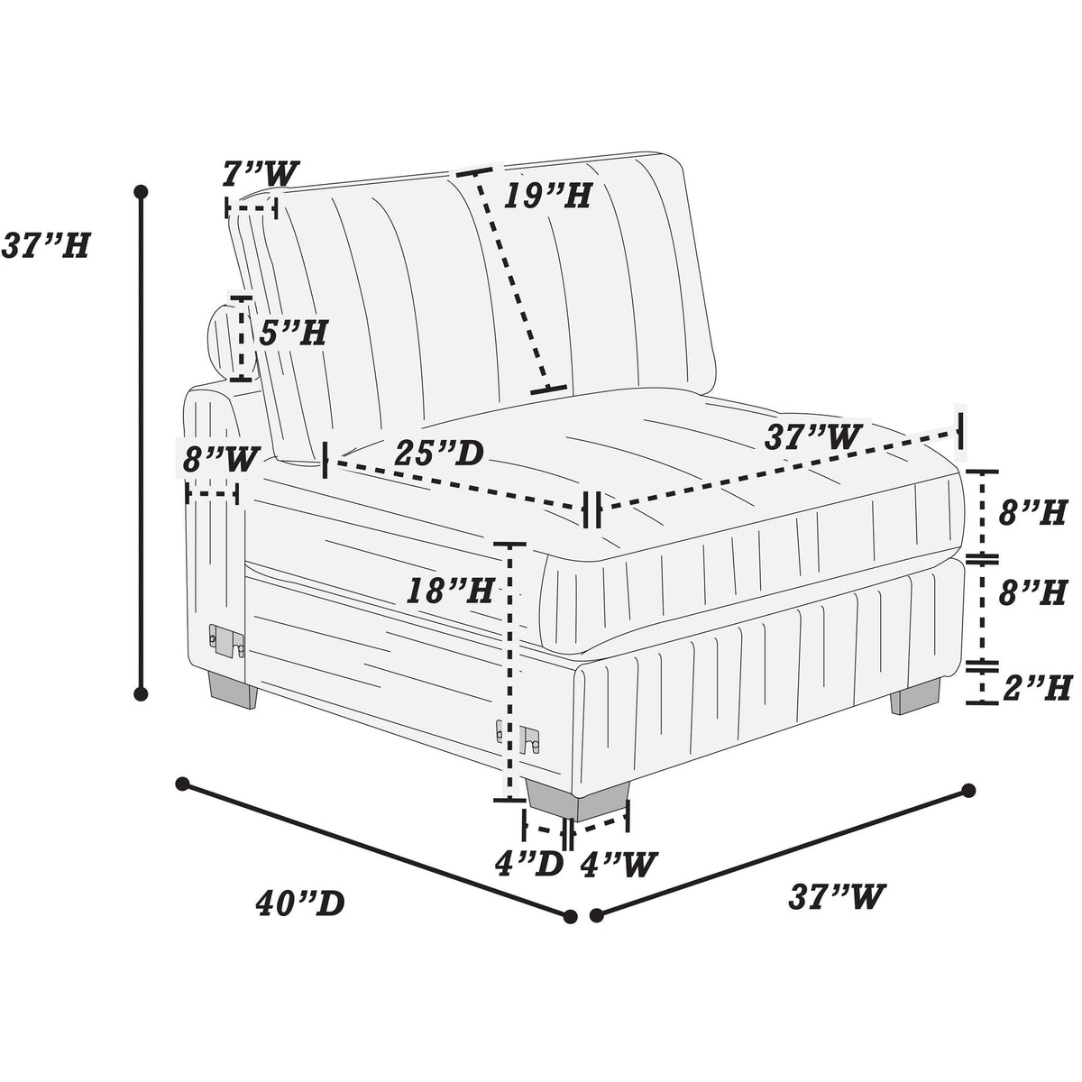 Armless Chair With Pillow, Living Room Furniture