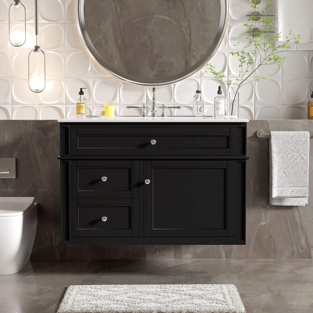 Wall Mounted Bathroom Vanity With 2 Drawers, 1 Tip Out Drawer, 3 Holes Sink