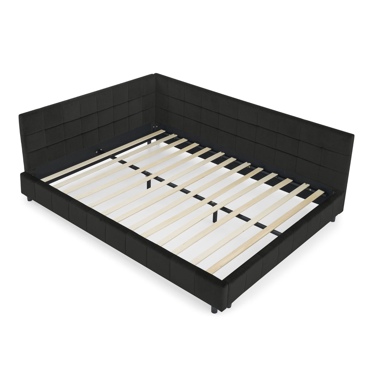 Storage Elegant Upholstered Tufted Bed Frame With Backrest And Armrests