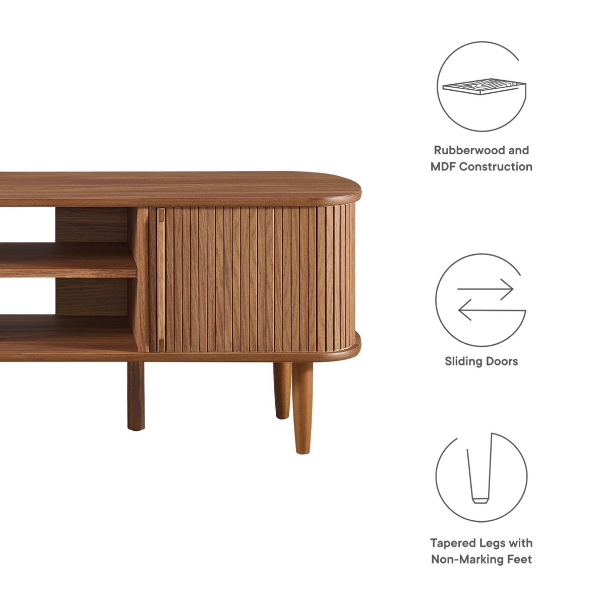 55 Inch Mid - Century Curved Beadboard TV Stand - TV Stands available at Alpine Outlets in Denver