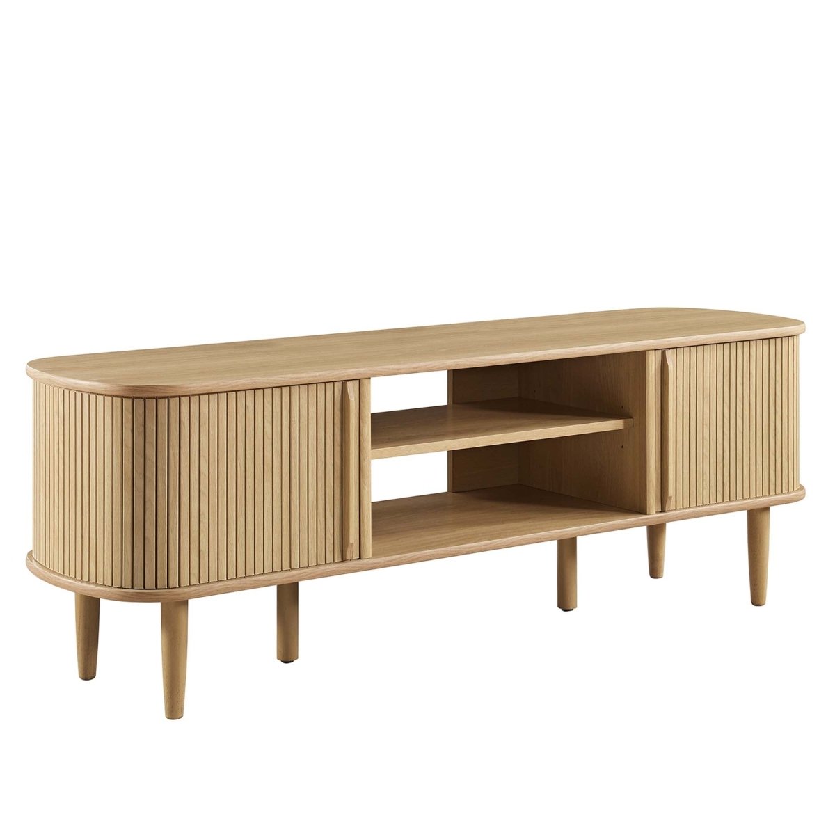 55 Inch Mid - Century Curved Beadboard TV Stand - TV Stands available at Alpine Outlets in Denver