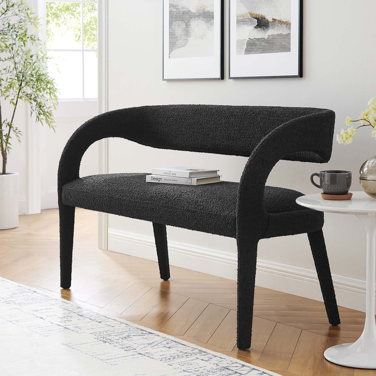 55 Inch Sophisticated Boucle Fabric Accent Bench - Benches available at Alpine Outlets in Denver
