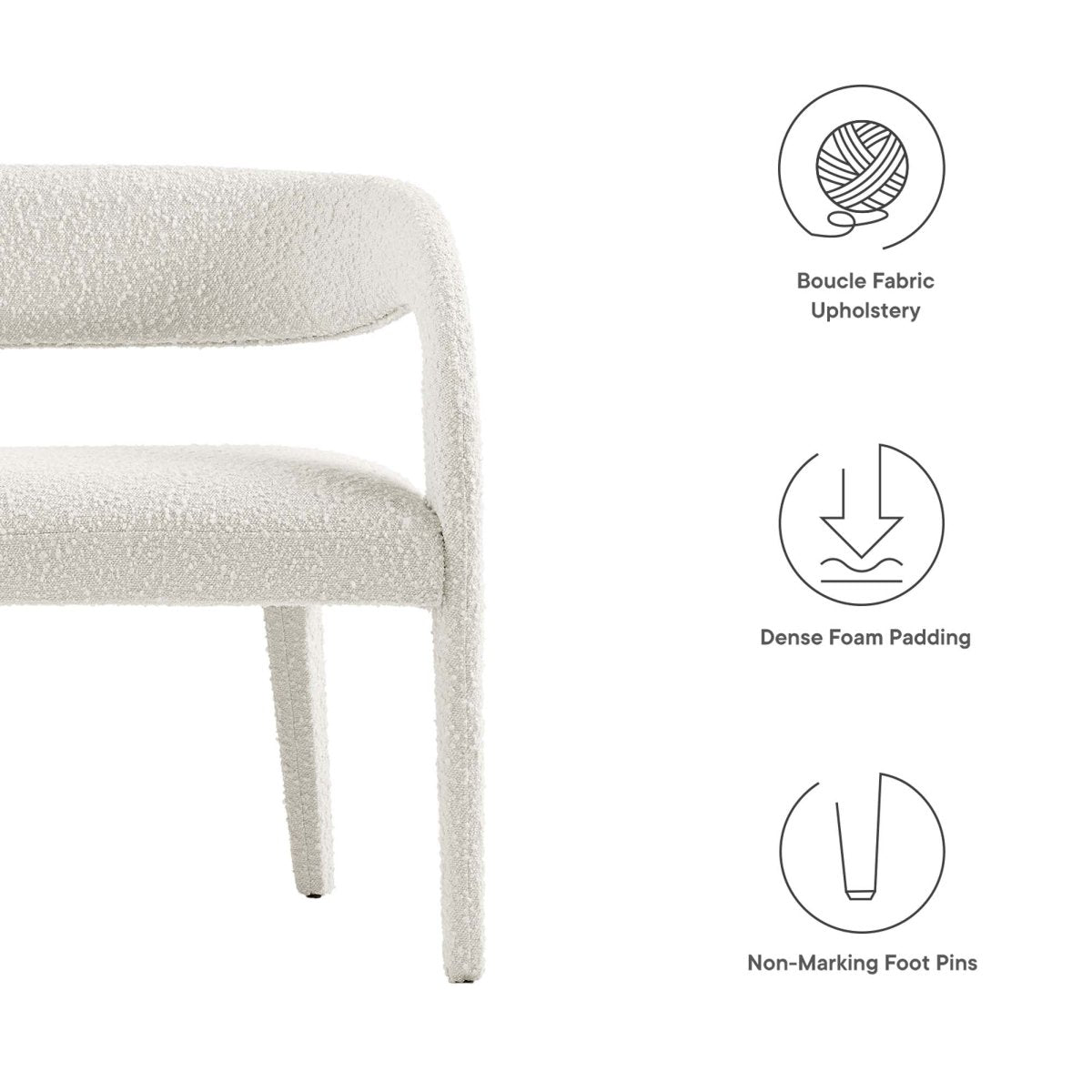 55 Inch Sophisticated Boucle Fabric Accent Bench - Benches available at Alpine Outlets in Denver
