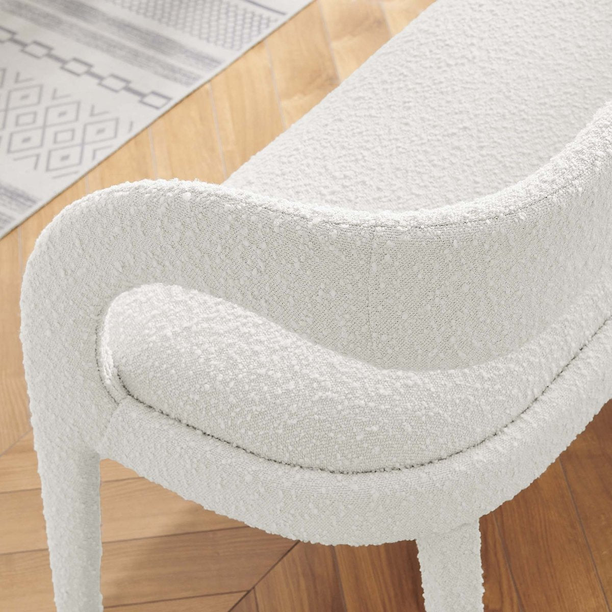 55 Inch Sophisticated Boucle Fabric Accent Bench - Benches available at Alpine Outlets in Denver