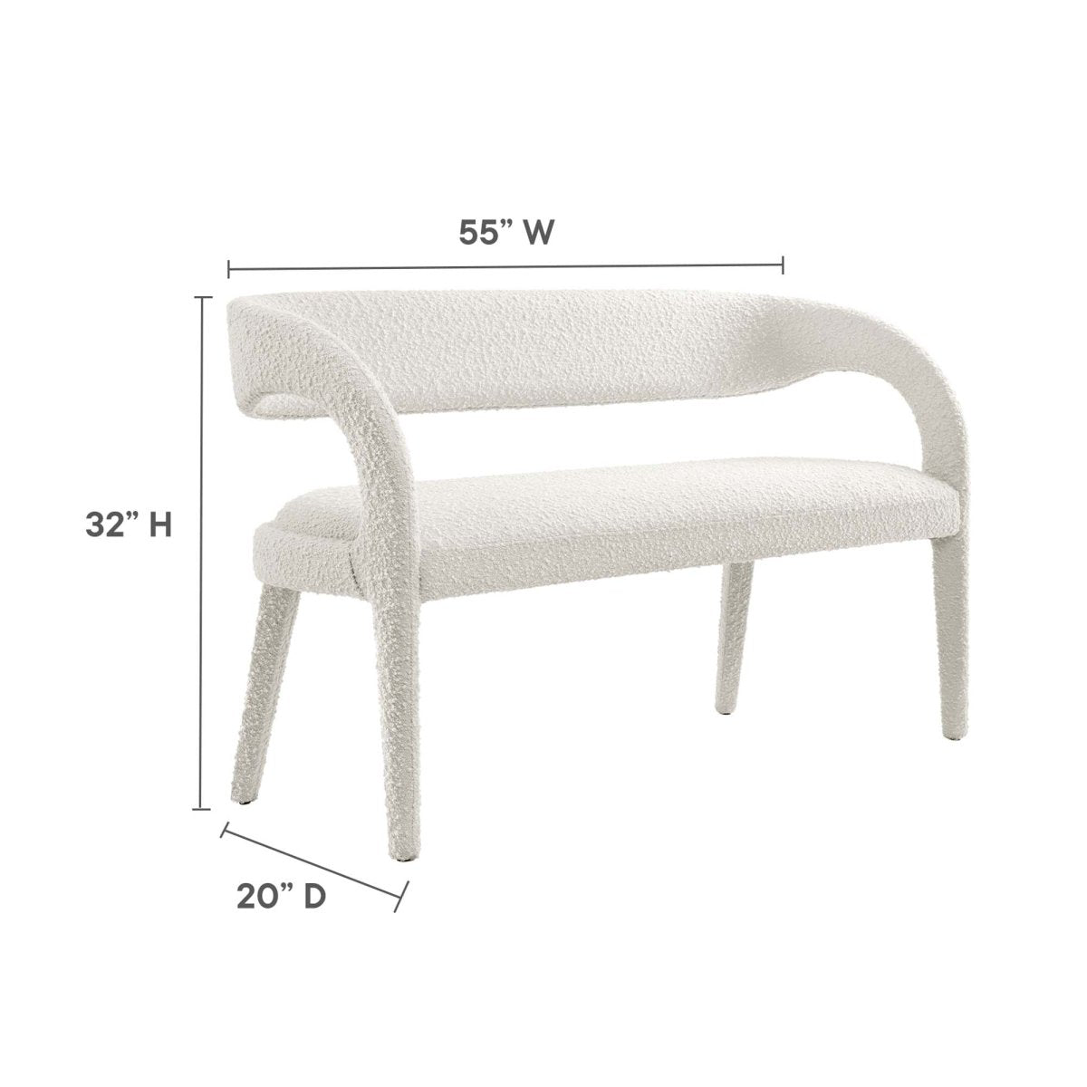 55 Inch Sophisticated Boucle Fabric Accent Bench - Benches available at Alpine Outlets in Denver