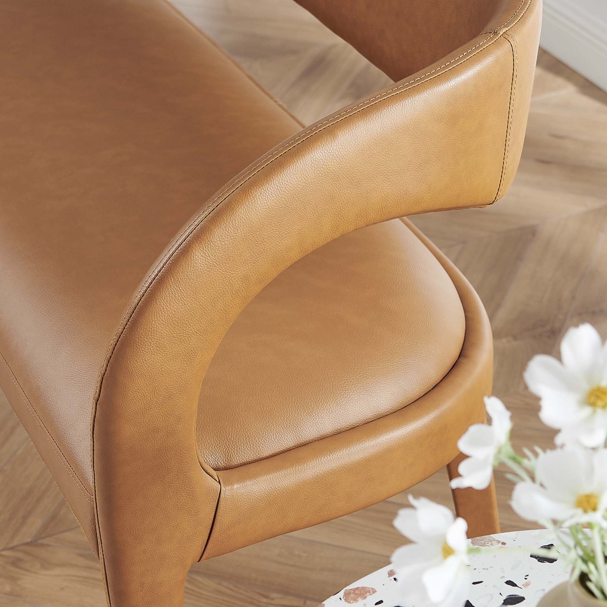55 Inch Sophisticated Vegan Leather Accent Bench in Tan - Benches available at Alpine Outlets in Denver