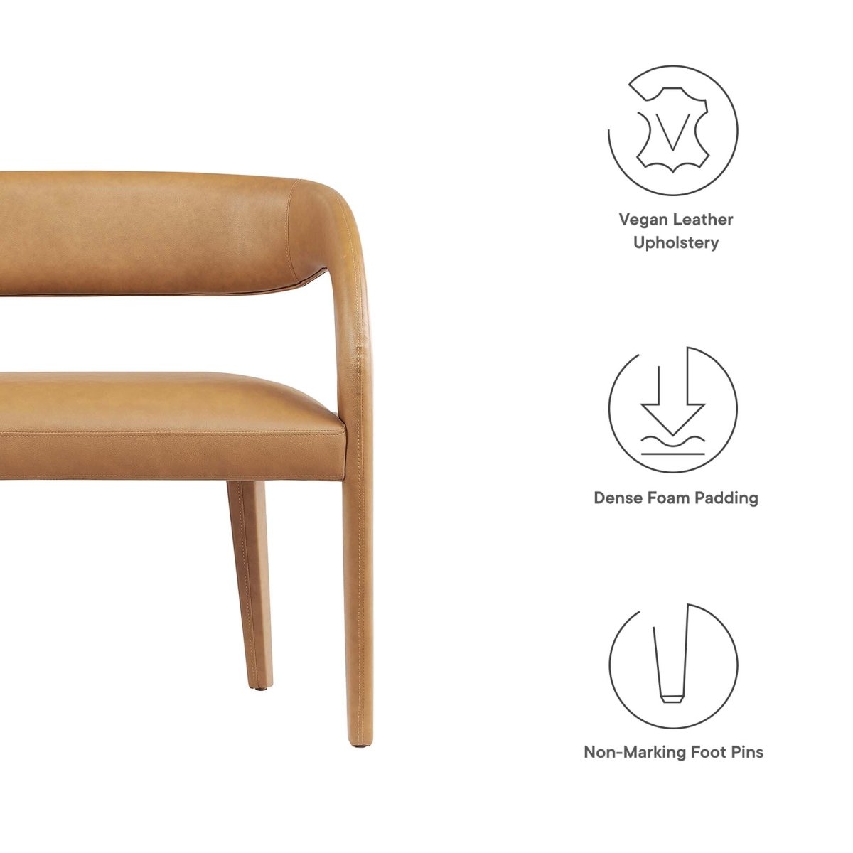 55 Inch Sophisticated Vegan Leather Accent Bench in Tan - Benches available at Alpine Outlets in Denver