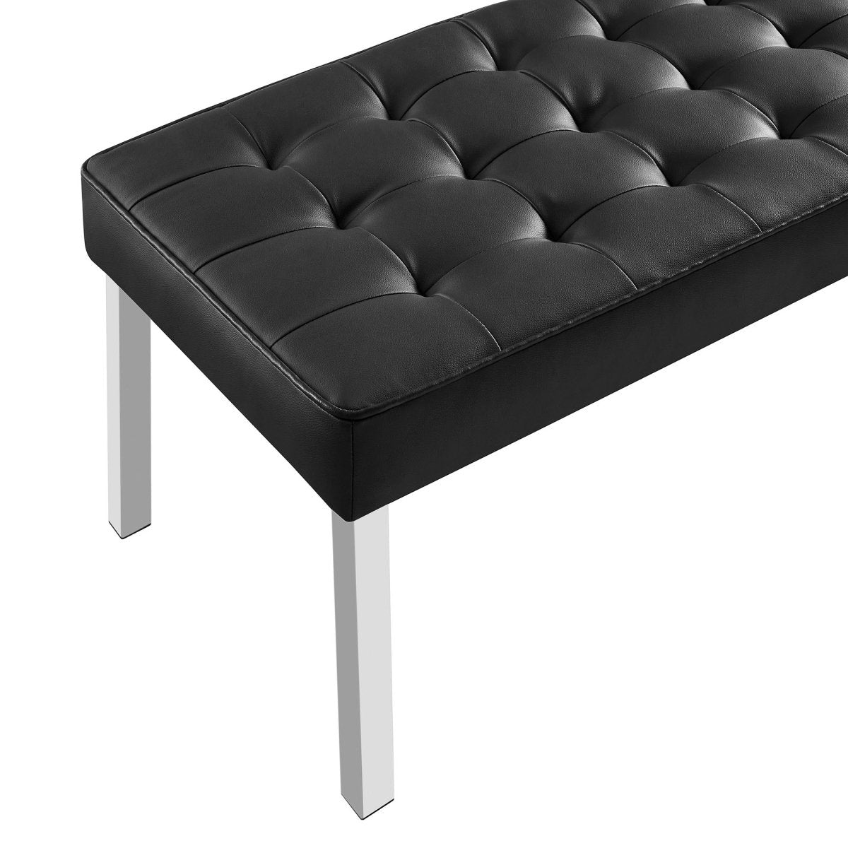 55 Inch Tufted Vegan Leather Bench with Tubular Stainless Steel Legs - Benches available at Alpine Outlets in Denver