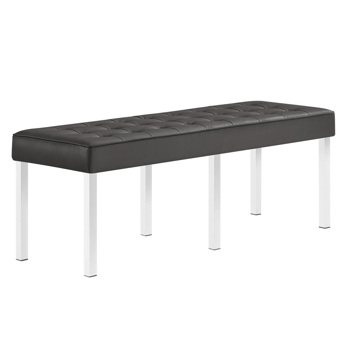 55 Inch Tufted Vegan Leather Bench with Tubular Stainless Steel Legs - Benches available at Alpine Outlets in Denver
