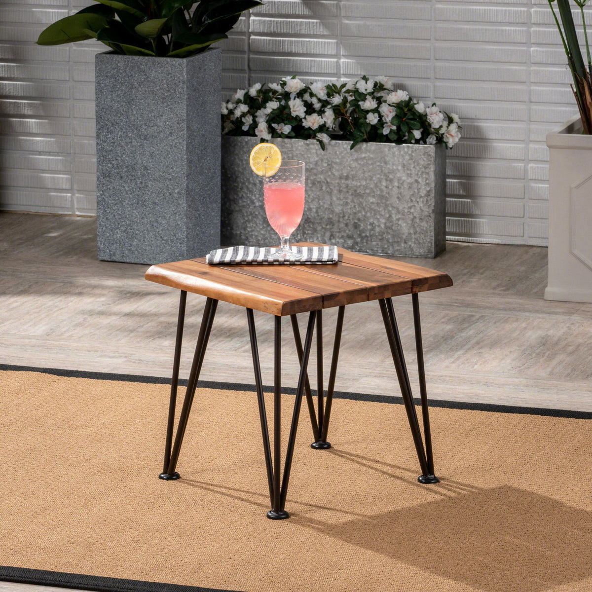 Zion - Outdoor Industrial Iron And Coffee Table - Teak