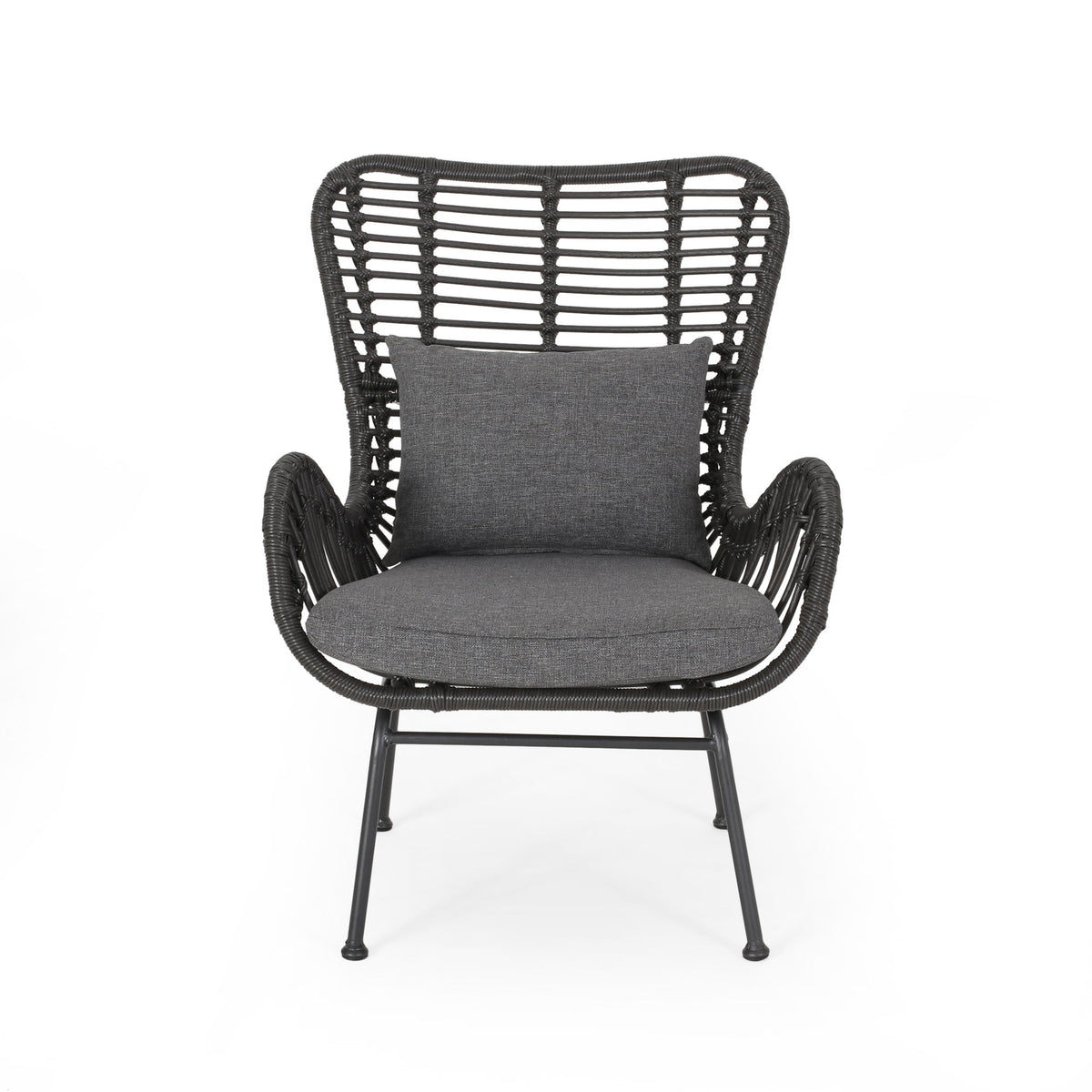 Modern Aesthetic Outdoor Rattan Accent Chair With Metal Legs