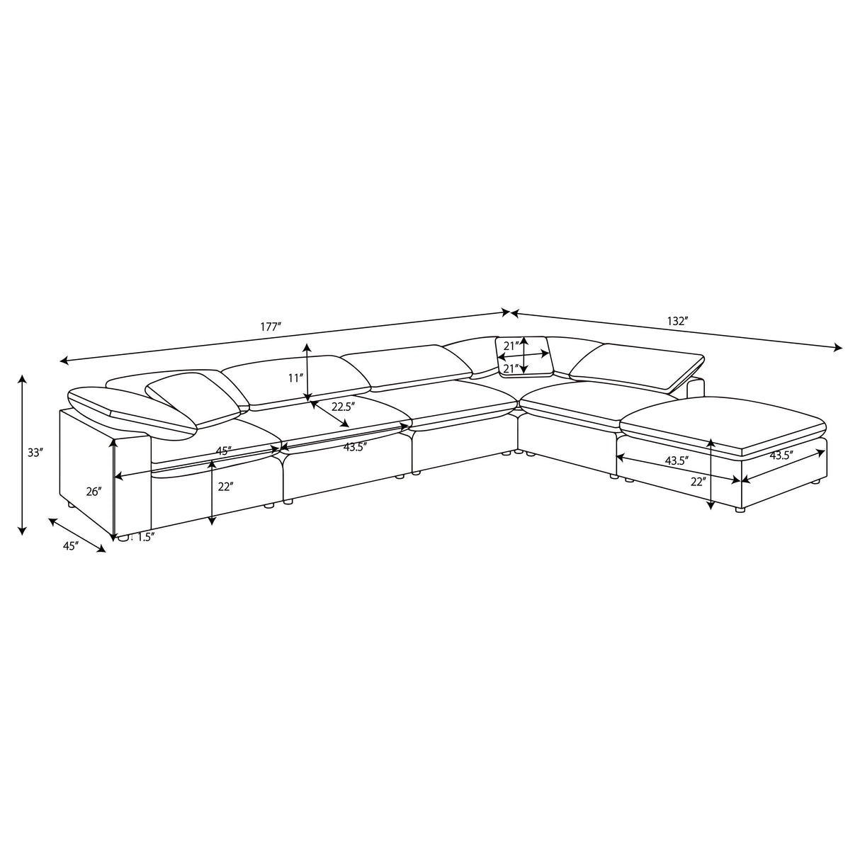 Raleigh 6-Piece Boucle Upholstered Modular Sectional in Ivory