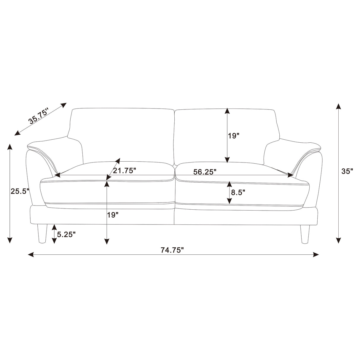 Selma Velvet Upholstered Crescent Arm Sofa - Rust
