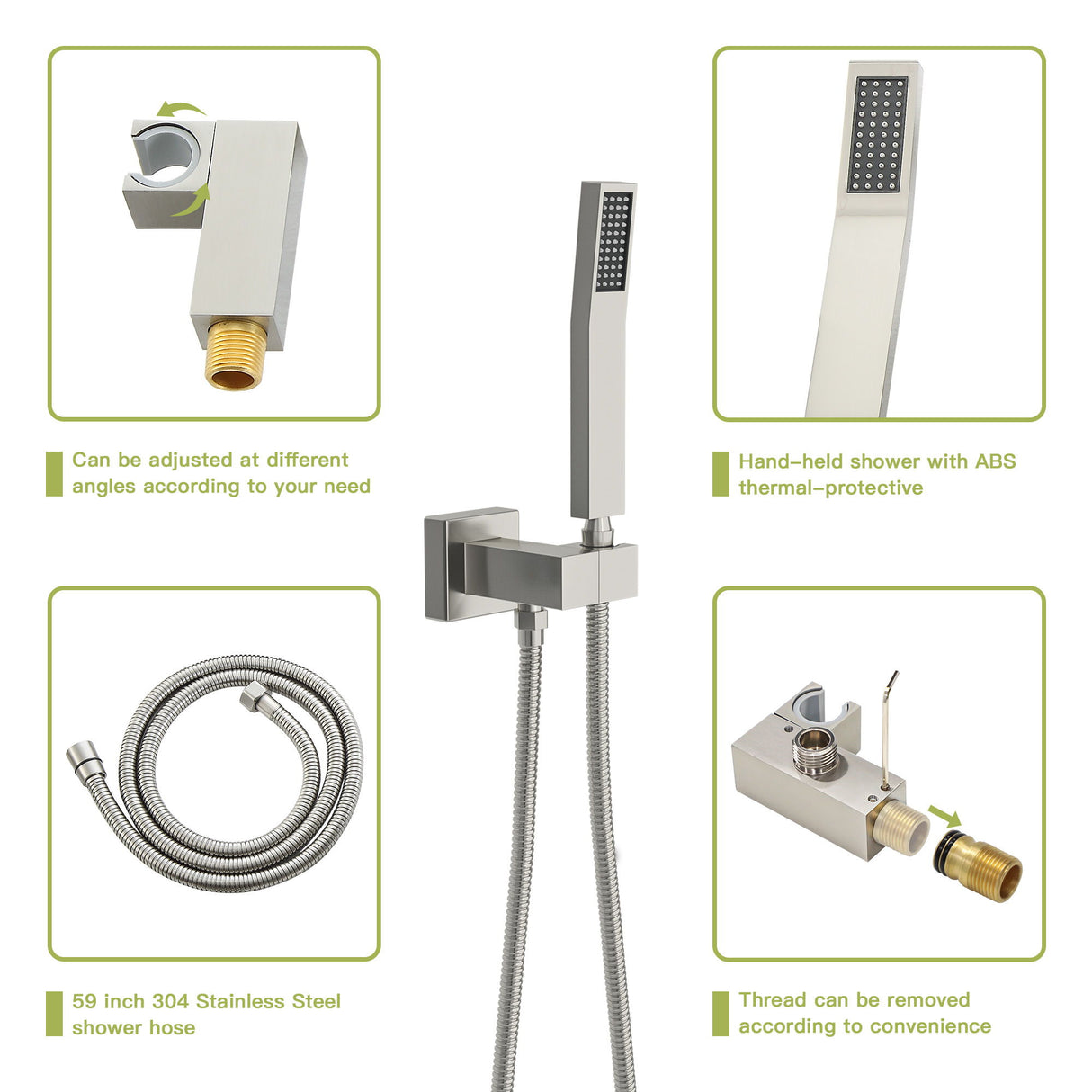 Square Shower System With Waterfall Tub Spout And Rough In Valve, Wall Mounted