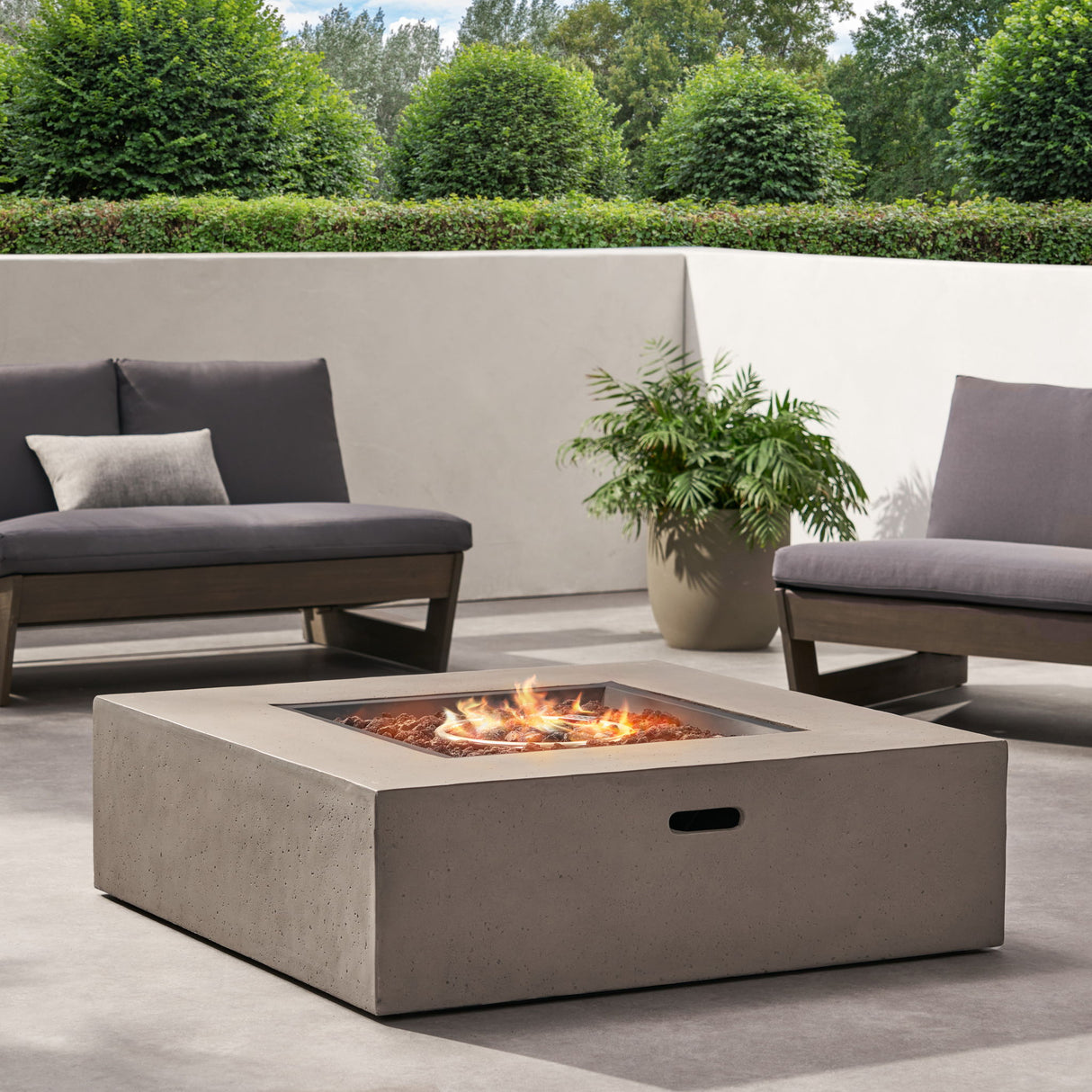Square Fire Pit Table Outdoor Hearth 50000 BTU Propane Ceramic 40x40in