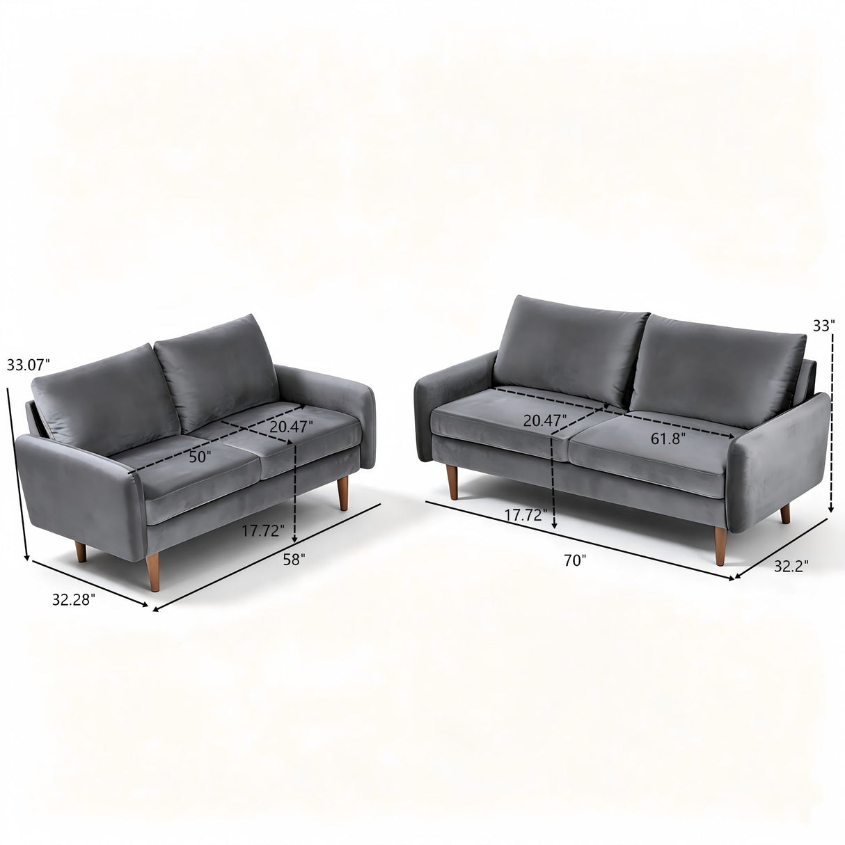 Kent - 2 Piece Sofa & Loveseat Set For Living Room - Gray