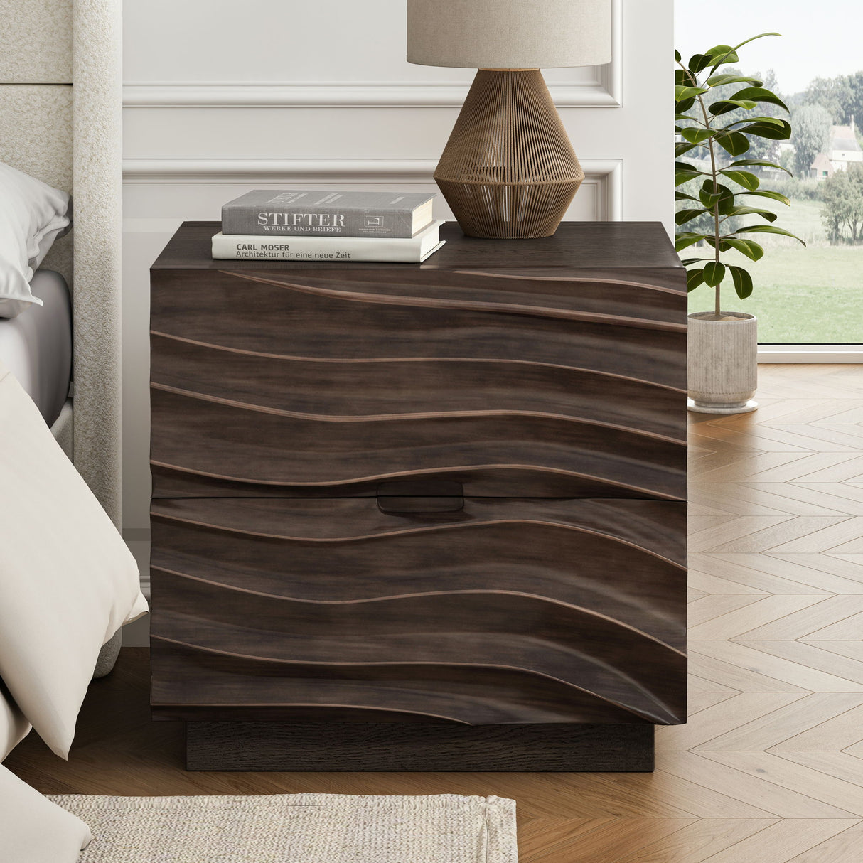 Nightstand With 2 Drawers, No Handles