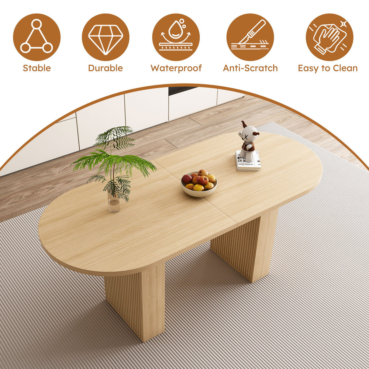 Oval Dining Table With Slim Base - Light Walnut