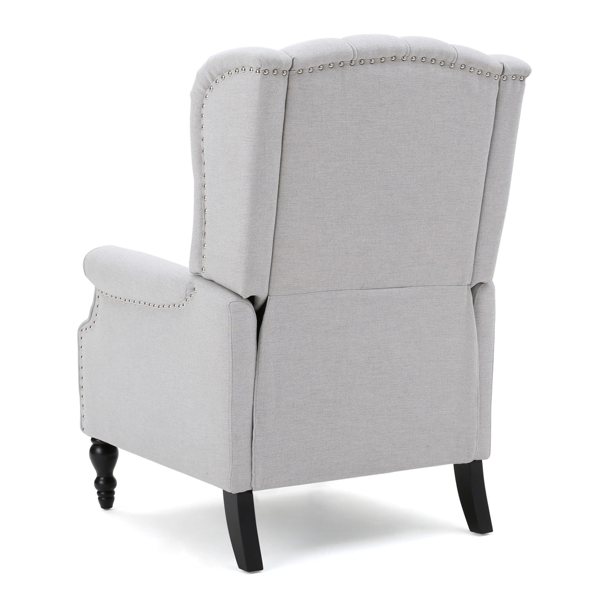 Tufted Arm Chair Recliner With Wingback Style, Pushback Mechanism - Light Gray