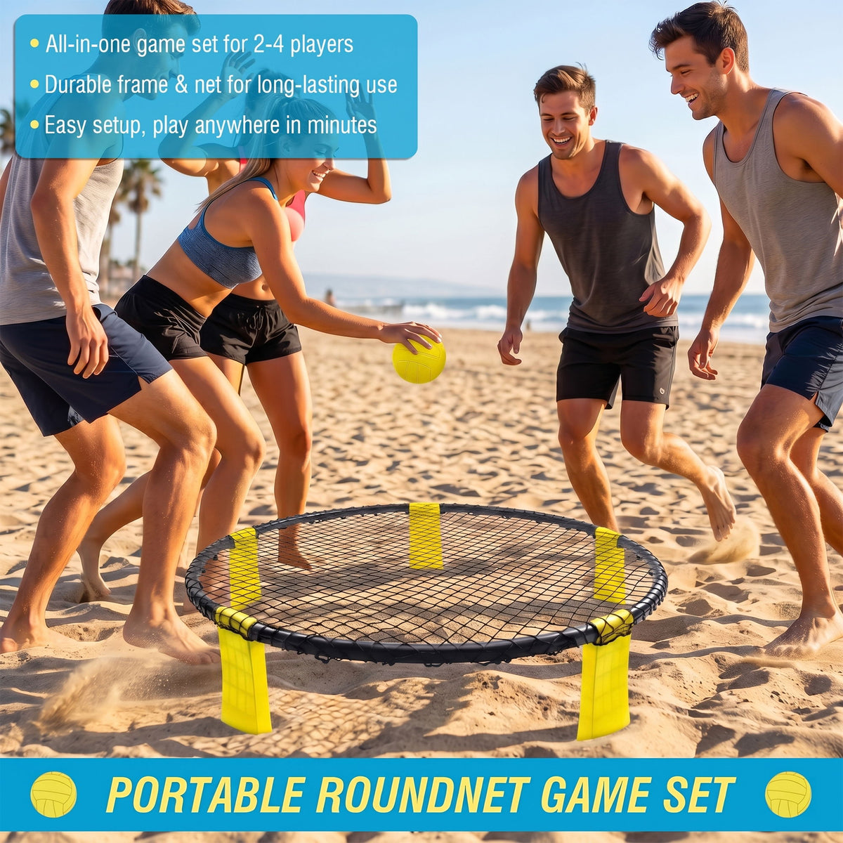 Outdoor Roundnet Game Set With 2 Balls, Sturdy Net And Carry Bag