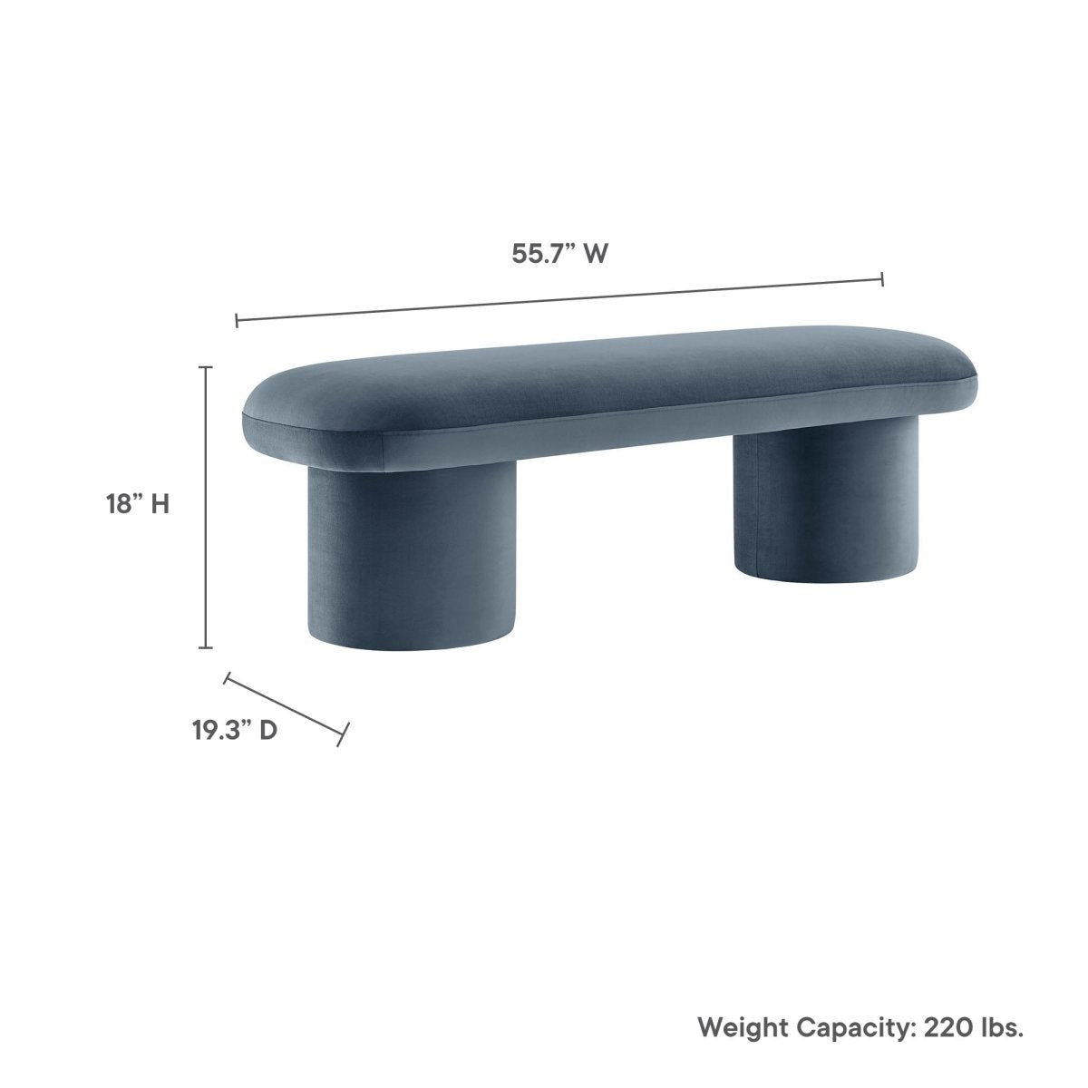 56 Inch Performance Velvet Bench with Cylindrical Legs and Overhang Seat - Benches available at Alpine Outlets in Denver