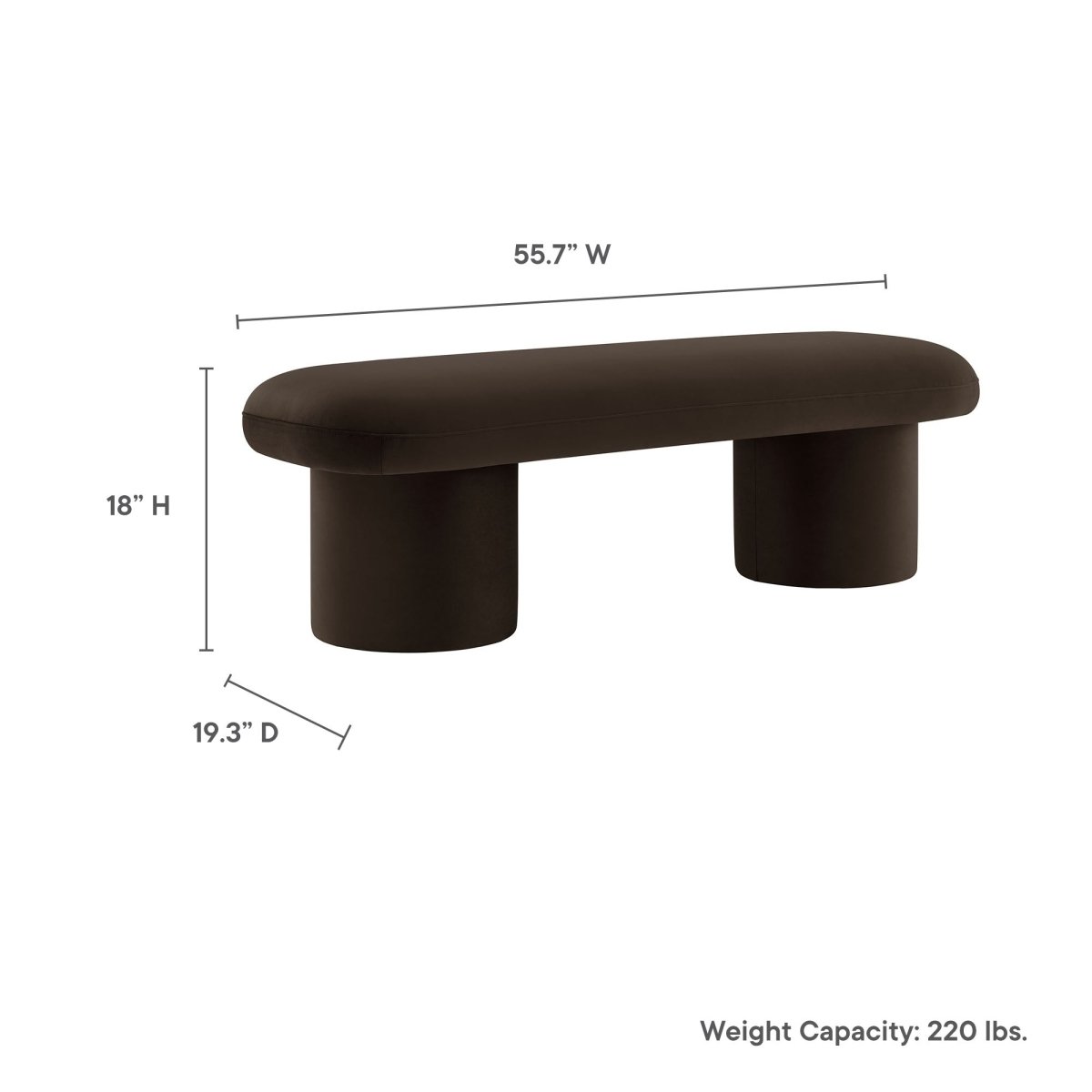 56 Inch Performance Velvet Bench with Cylindrical Legs and Overhang Seat - Benches available at Alpine Outlets in Denver
