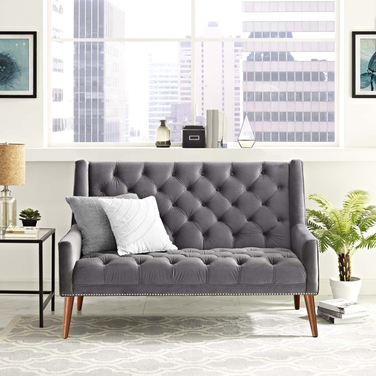 56 Inch Performance Velvet Loveseat with Nailhead Detail - Loveseats available at Alpine Outlets in Denver