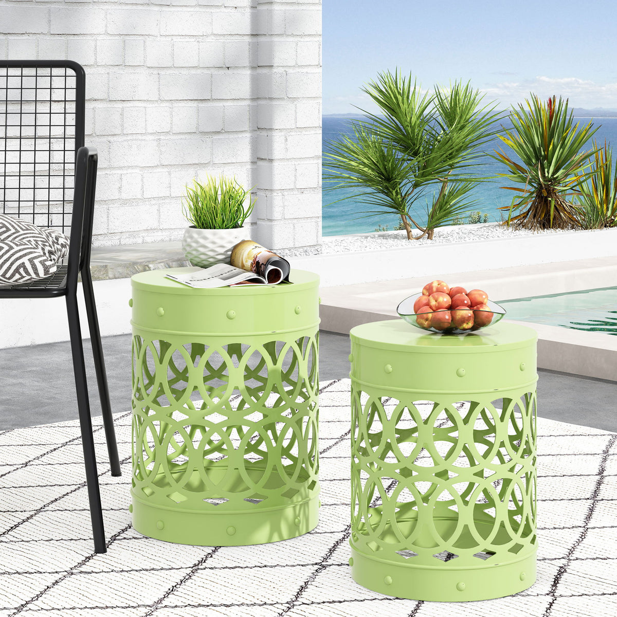 Outdoor Metal S/2 End Table