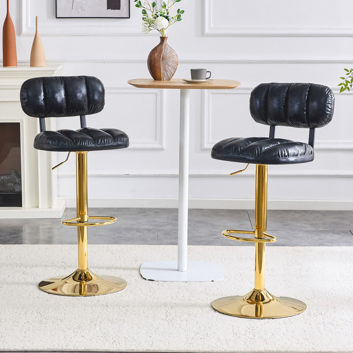 Adjustable Height Bar Stools & Footrest For Kitchen Island (Set of 2)