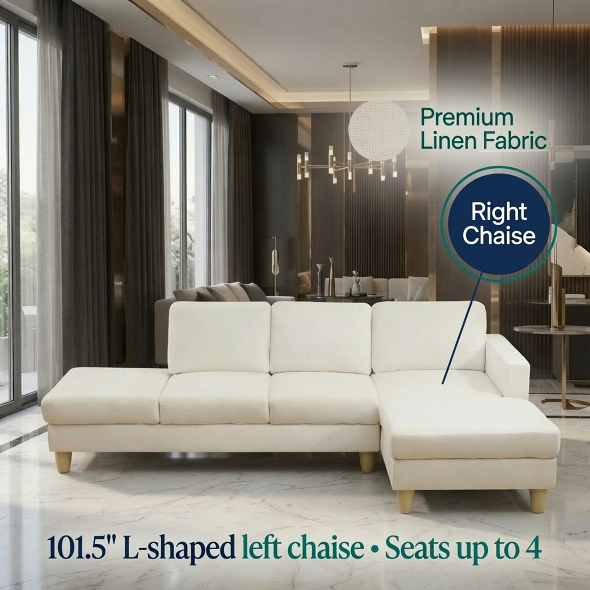 L - Shaped Sectional Sofa With Chaise & Ottoman