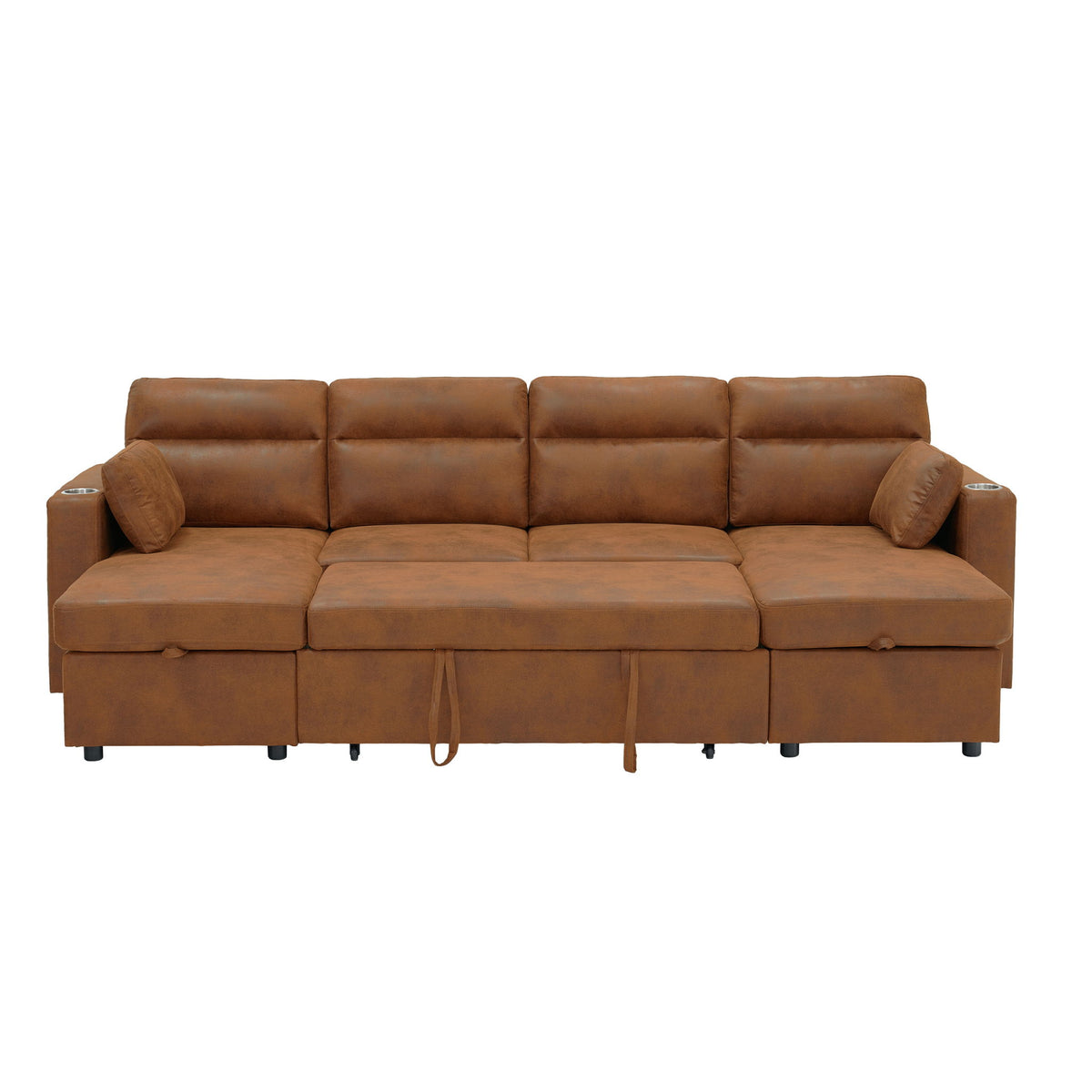 Convertible Sectional Sofa With Storage Chaise, Cup Holders And Pull Out Sleeper