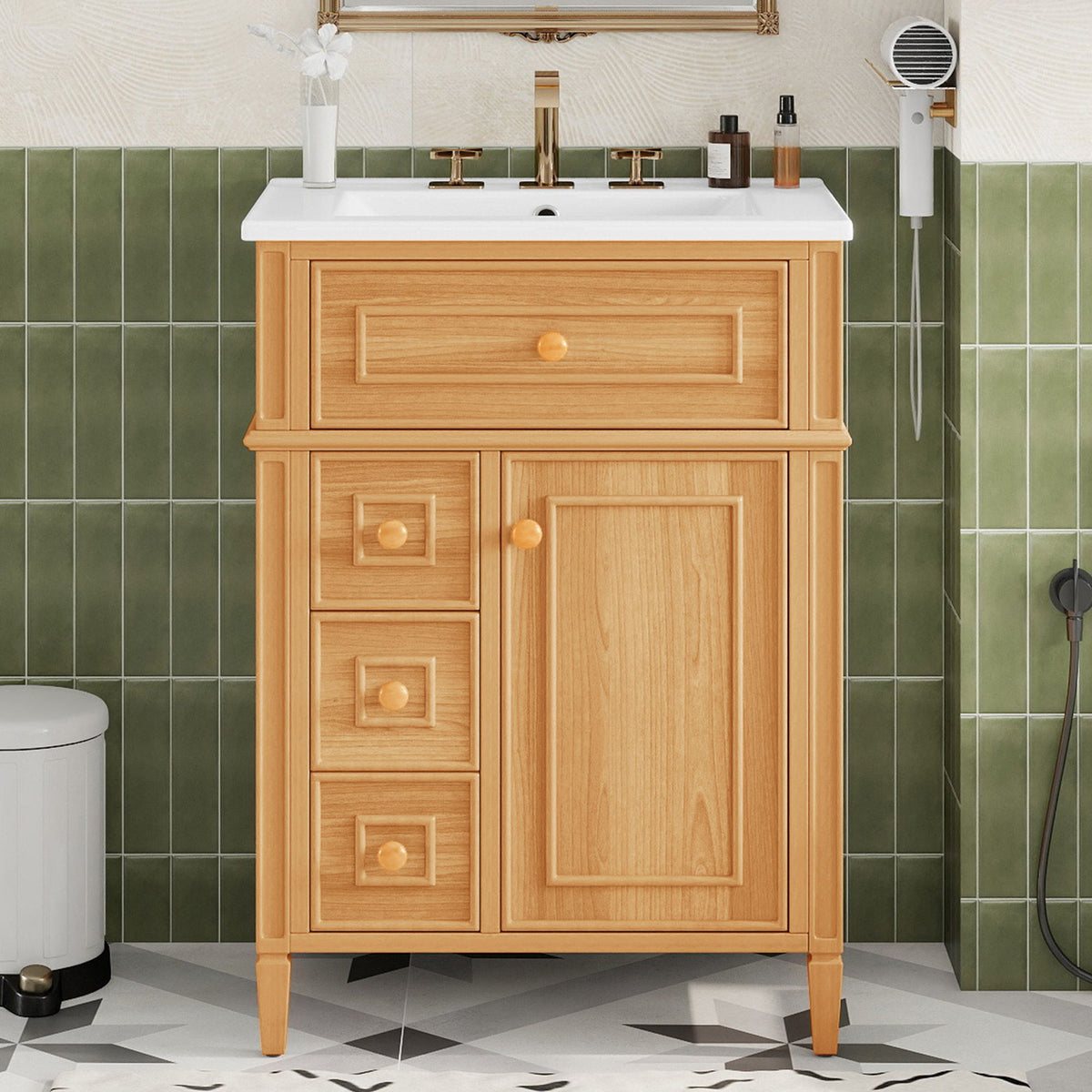 Bathroom Vanity With Flip Out Drawer, 2 Soft-Close Drawers