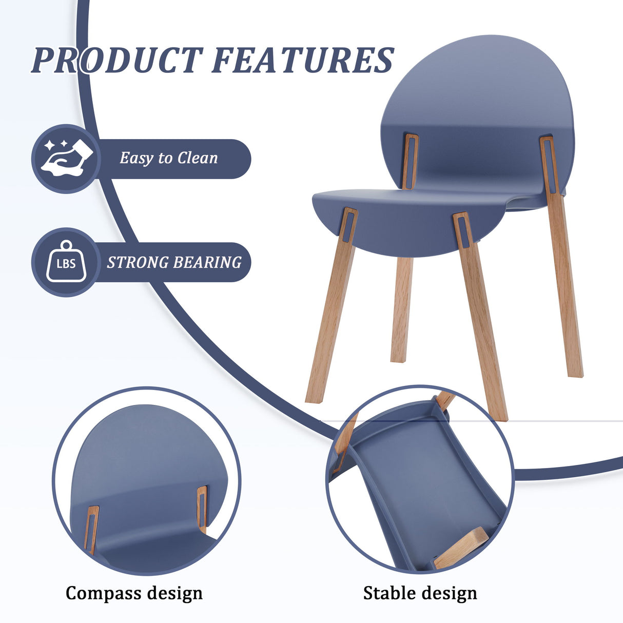 4 Piece Set Of Single Chairs, Traditional Elements With Round Table