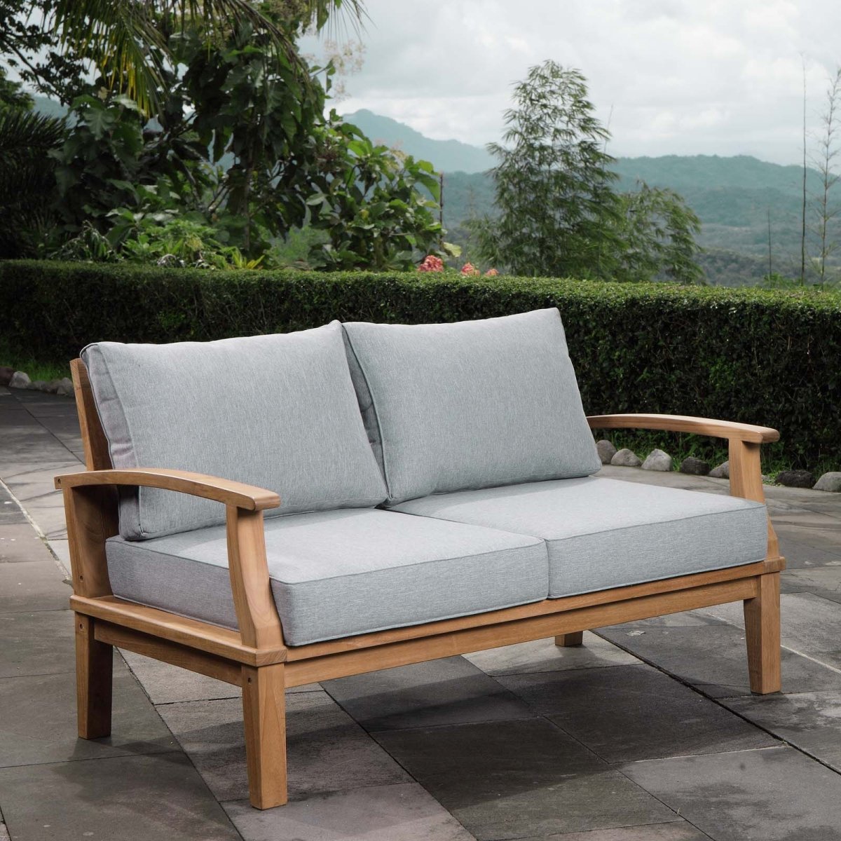 57" Natural Gray Teak Outdoor Loveseat - Outdoor - Alpine Outlets