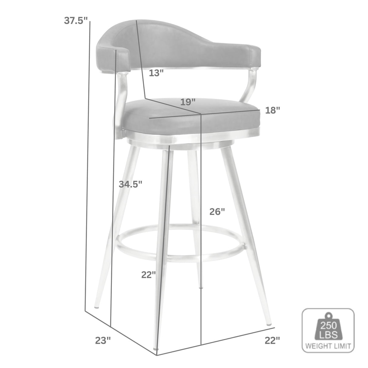 Justin - 26" Counter Height Swivel Vintage Bar Stool - Gray / Brushed
