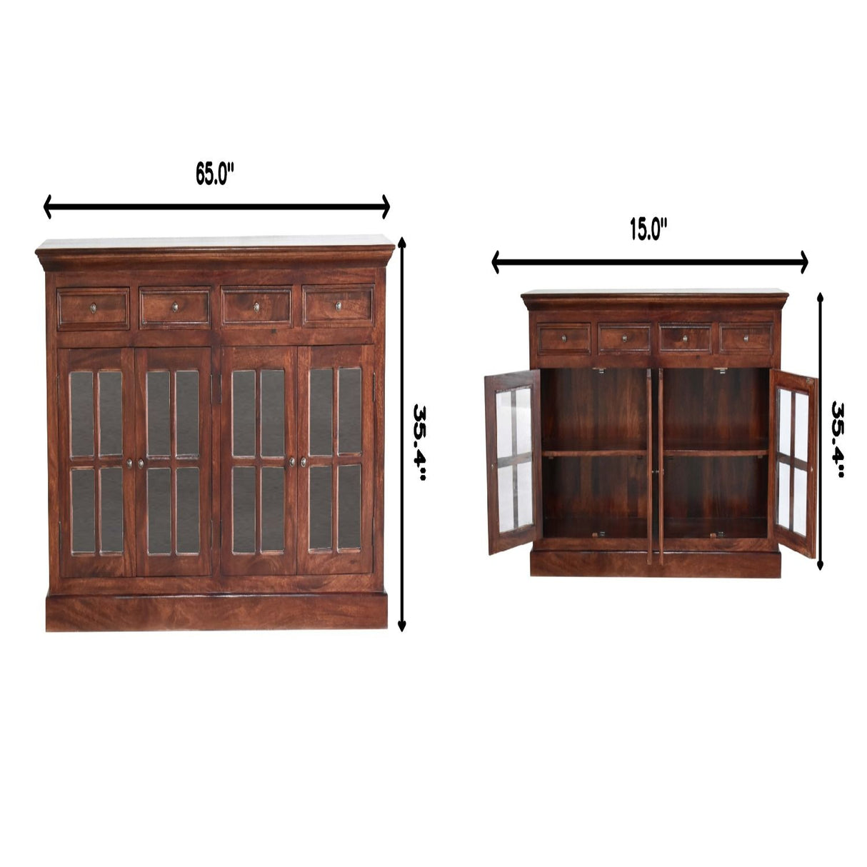 Large Glazed Sideboard Buffet Cabinet Storage Unit Solid Wood 65x35in